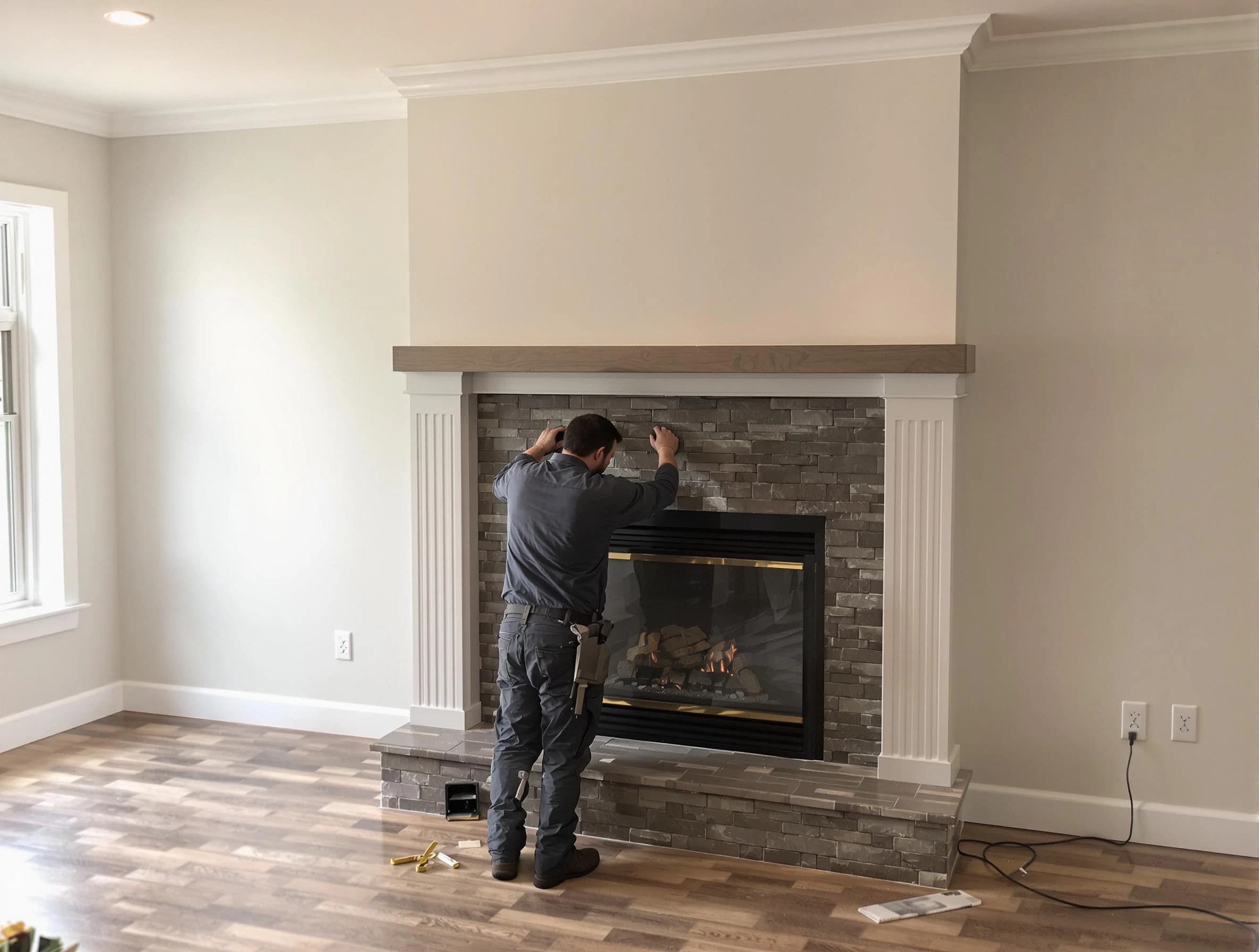 Hillsborough Chimney Sweep finishing a custom fireplace install in Hillsborough, NJ