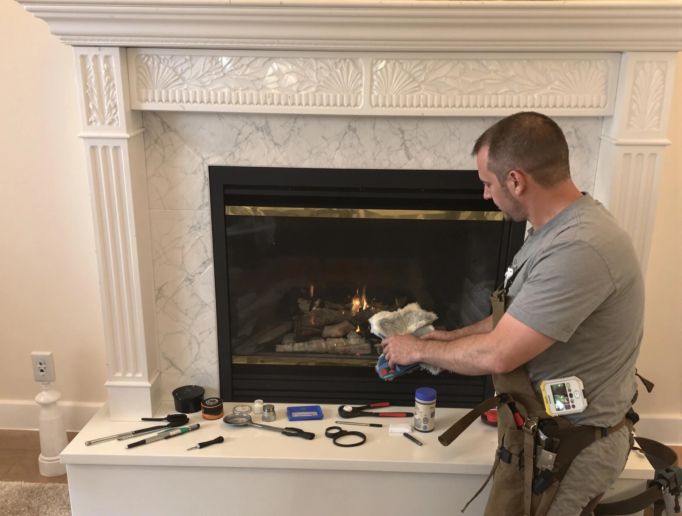 Hillsborough Chimney Sweep performing fireplace maintenance in Hillsborough, NJ